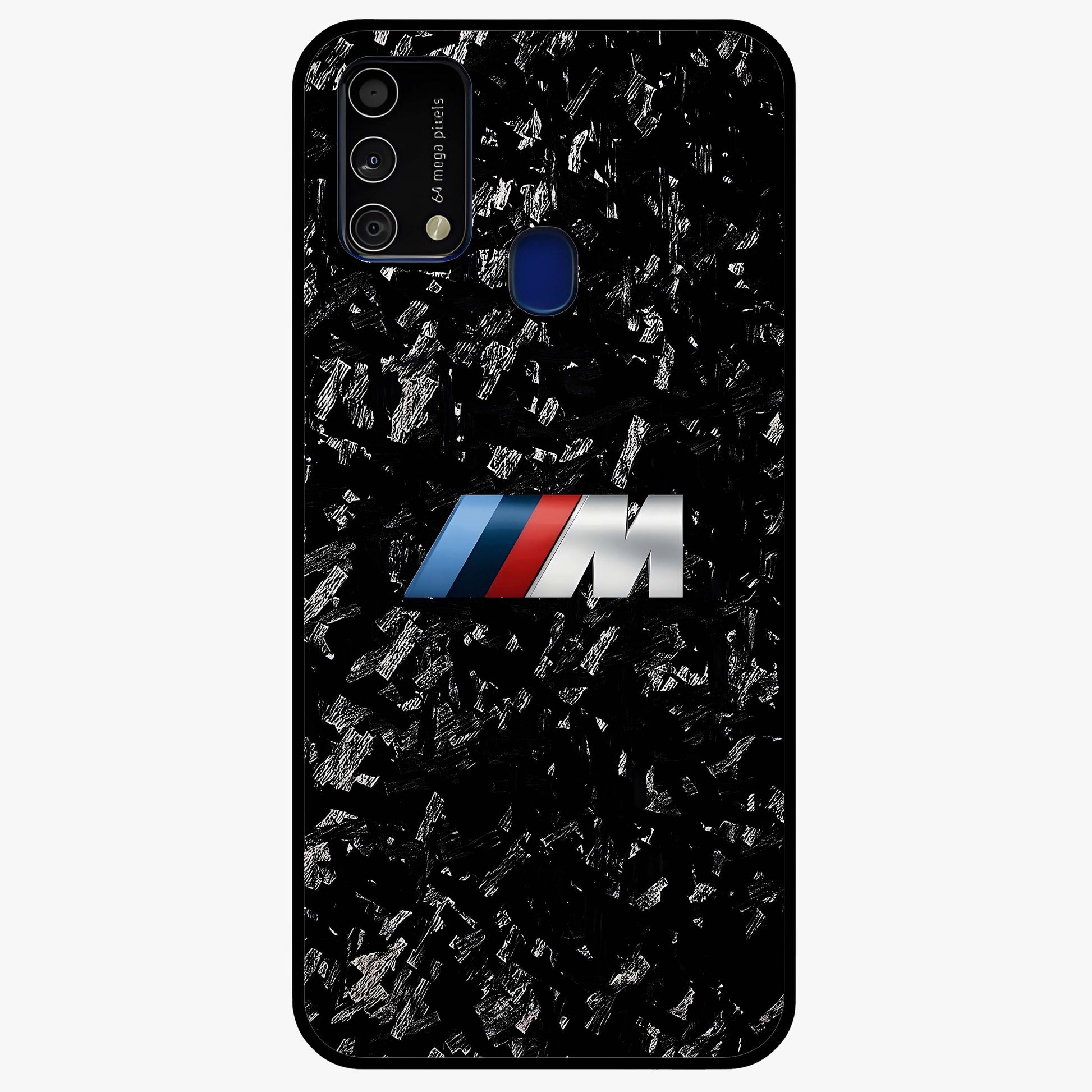 Carbon Speed Mark Glass Case showing flat back view with sporty carbon pattern artwork and glossy glass finish.