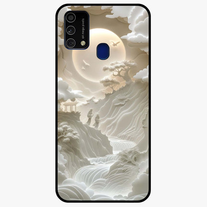 Celestial Origami Glass Case showing flat back view with artistic origami inspired celestial artwork and glossy glass finish.