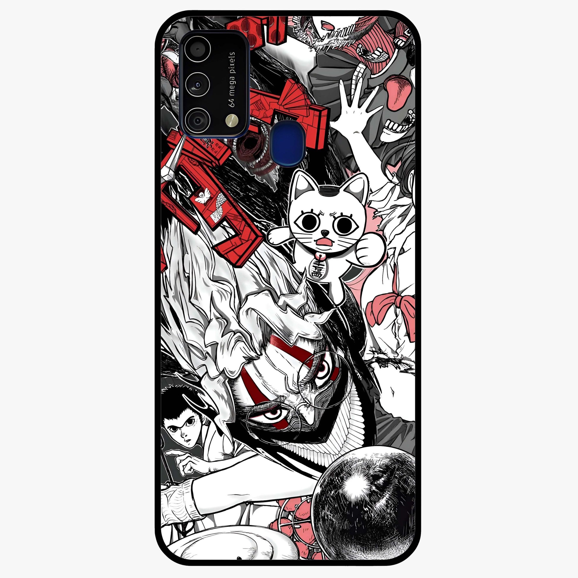 Crimson Chaos Panel Glass Case showing flat back view with bold crimson abstract artwork and glossy glass finish.