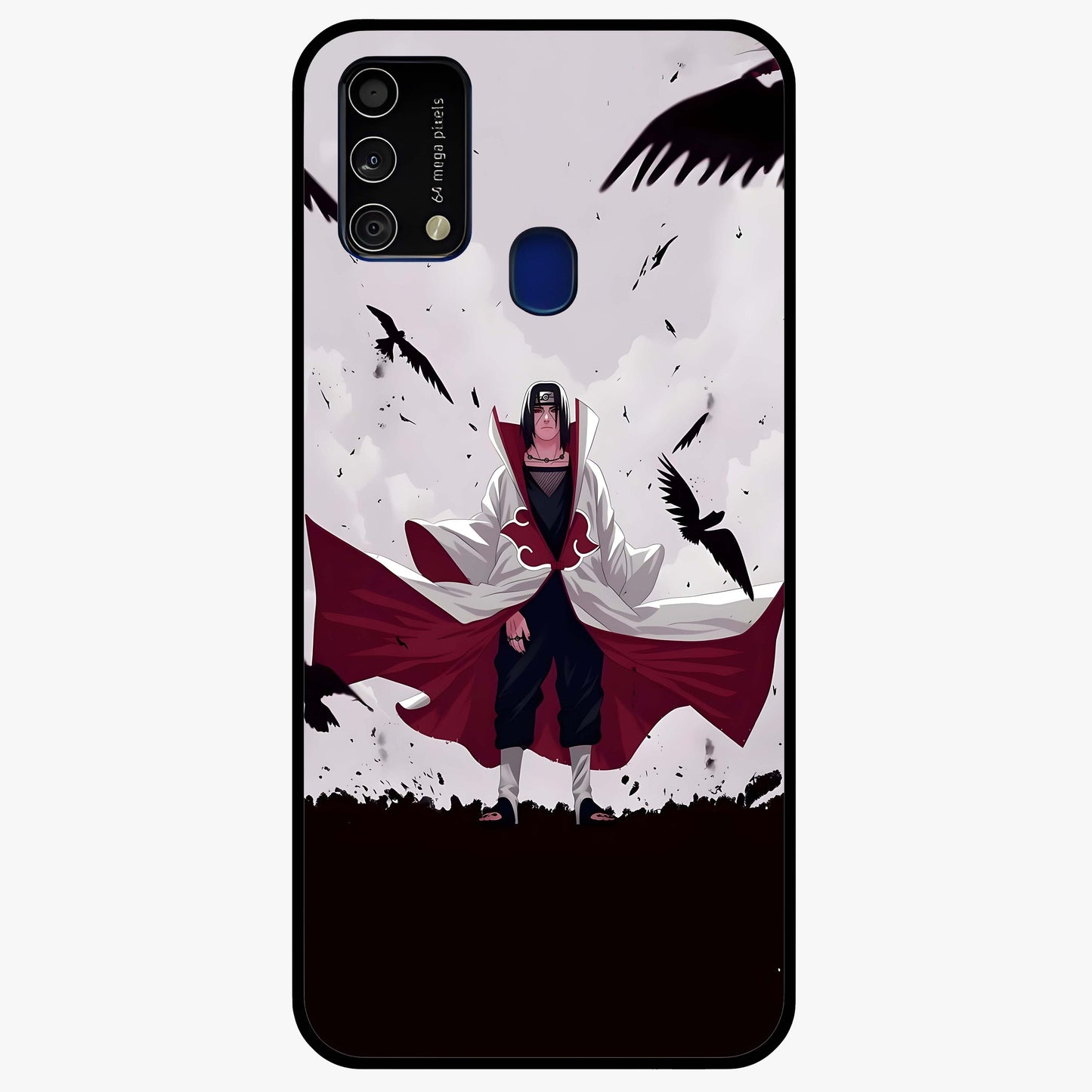 Crimson Crow Ascension Glass Case showing flat back view with mystical crow artwork and glossy glass finish.