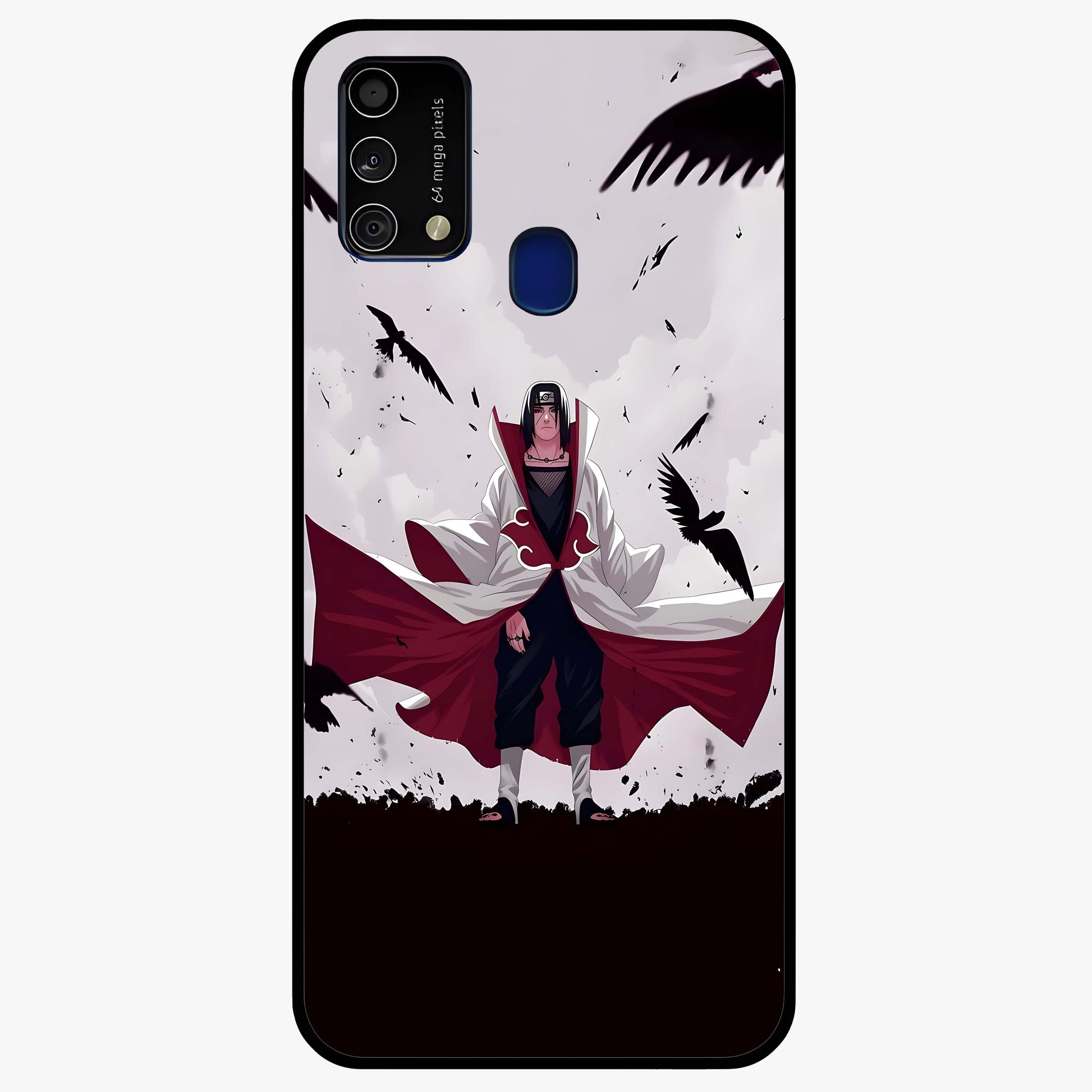 Crimson Crow Ascension Glass Case showing flat back view with mystical crow artwork and glossy glass finish.