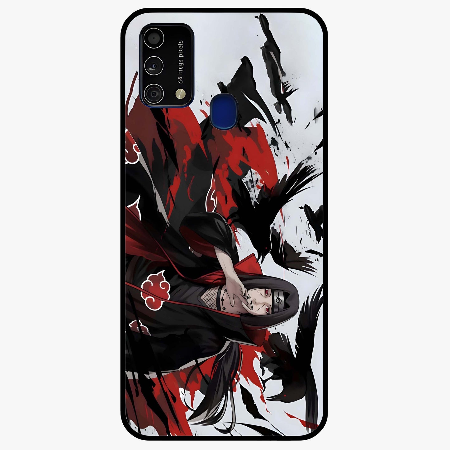 Crimson Crow Illusion Glass Case showing flat back view with artistic crow illusion artwork and glossy glass finish.