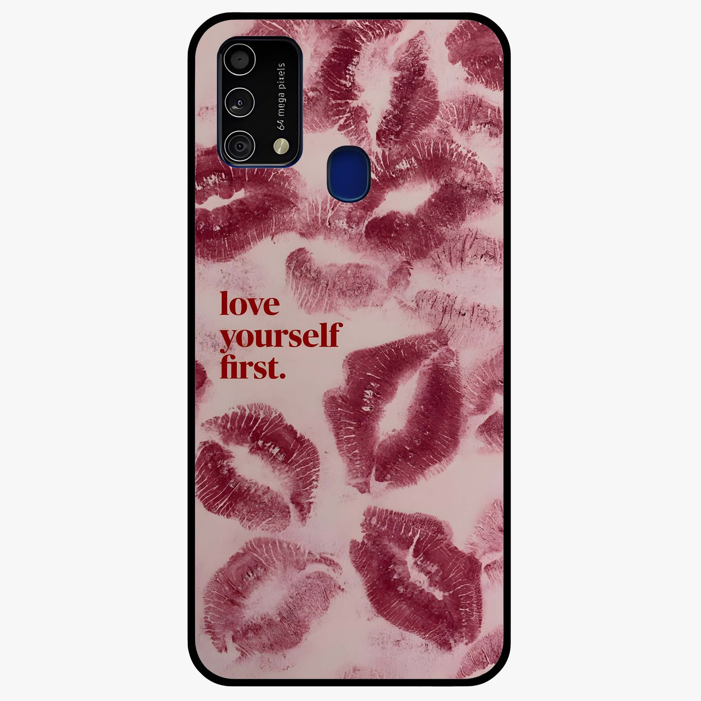 Crimson Kiss Love Glass Case showing flat back view with romantic crimson themed artwork and glossy glass finish.