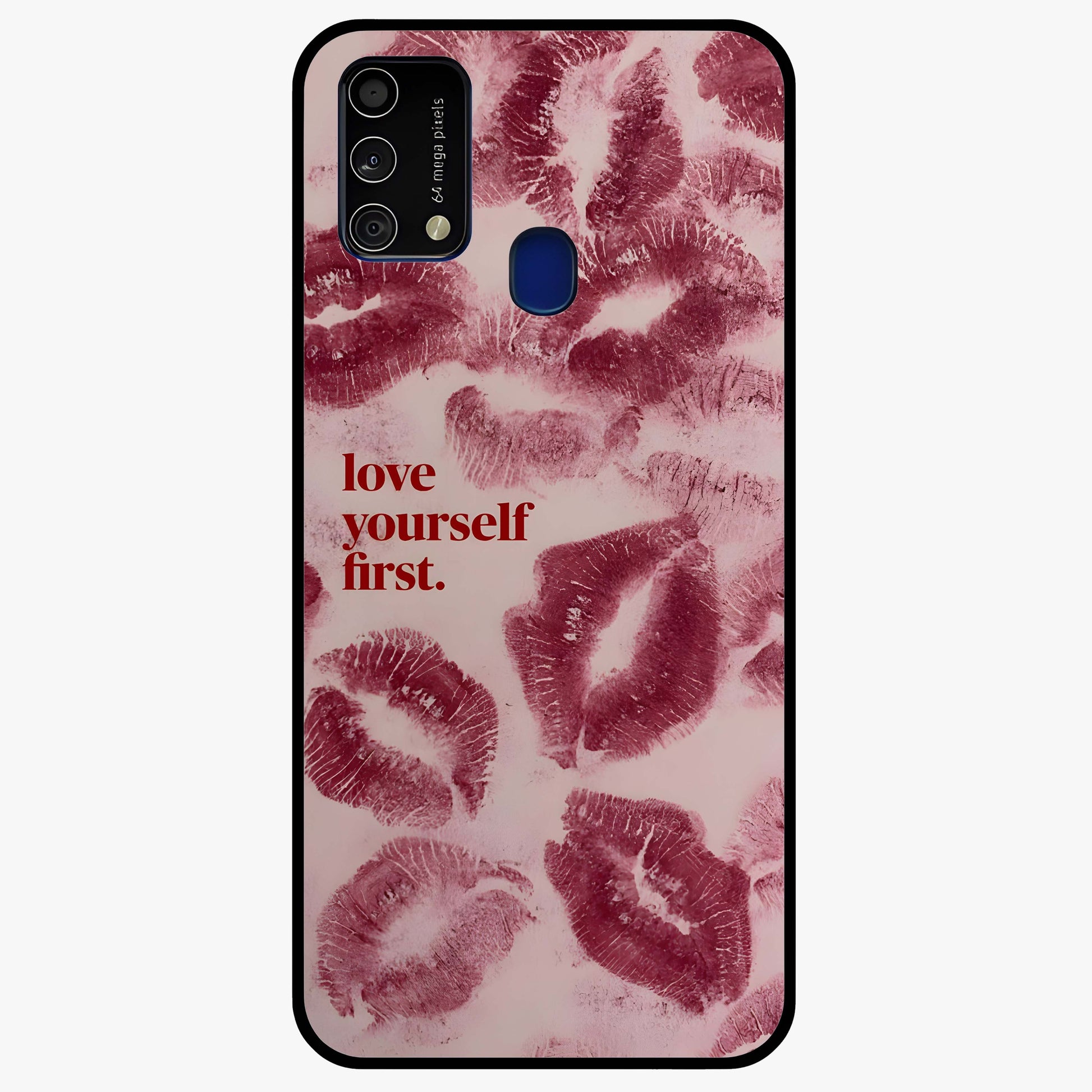 Crimson Kiss Love Glass Case showing flat back view with romantic crimson themed artwork and glossy glass finish.