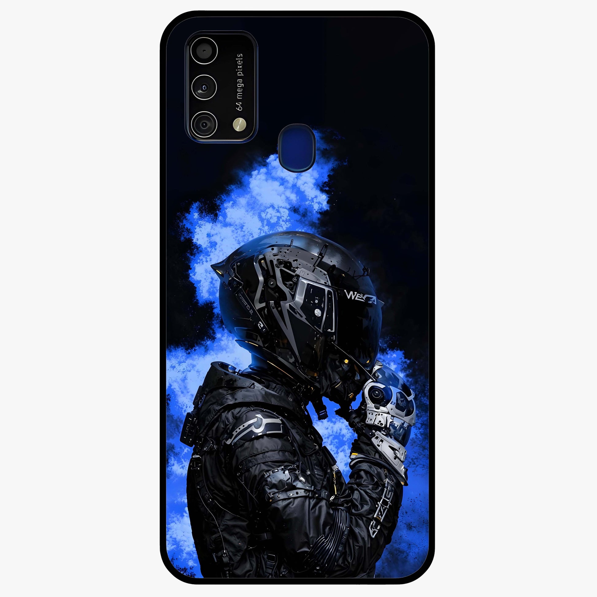 Cyber Sentinel Protocol Glass Case showing flat back view with futuristic cyber themed artwork and glossy glass finish.