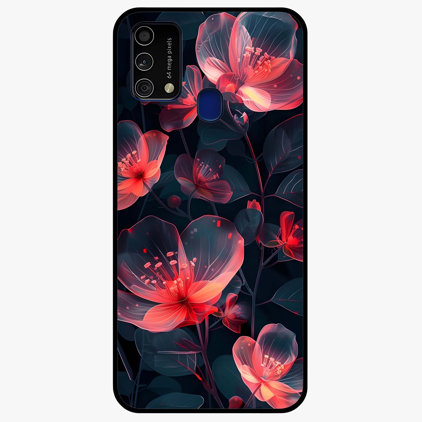 Dark Shade of Flower Glass Case showing flat back view with elegant dark floral artwork and glossy glass finish.