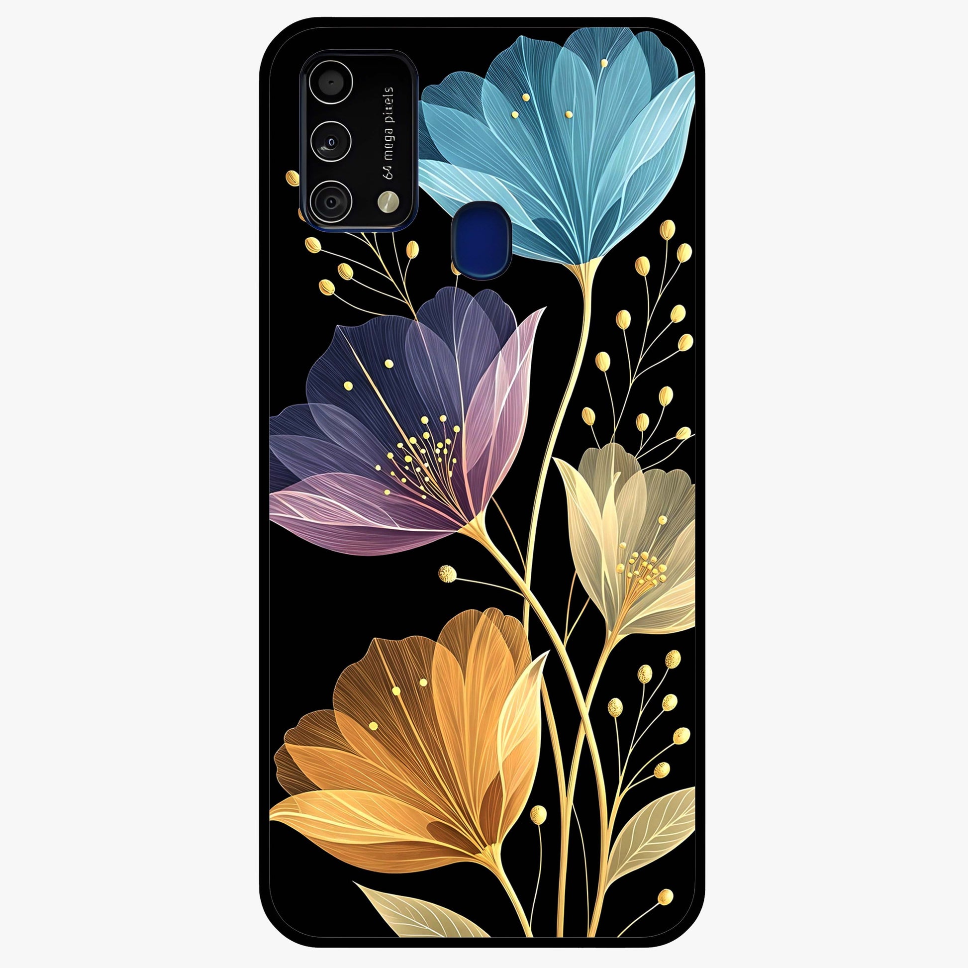 Delicate Multicolor Flowers Glass Case showing flat back view with vibrant floral artwork and glossy glass finish.