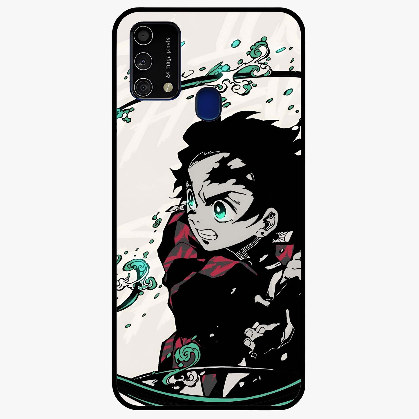 Demon Slayer Glass Case showing flat back view with bold anime inspired artwork and glossy glass finish.