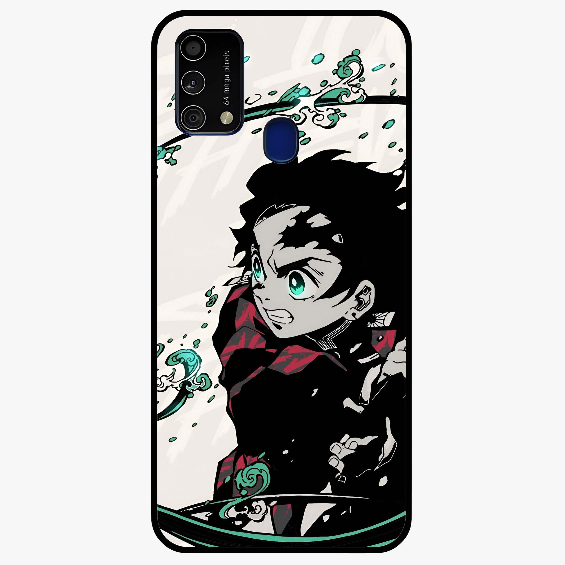 Demon Slayer Glass Case showing flat back view with bold anime inspired artwork and glossy glass finish.