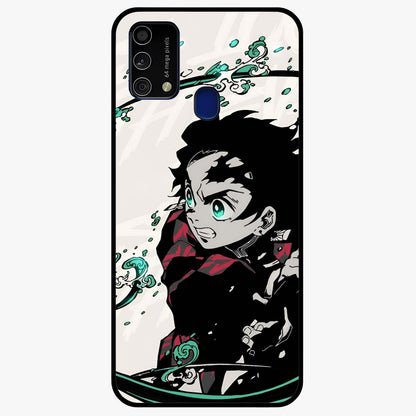 Demon Slayer Glass Case showing flat back view with bold anime inspired artwork and glossy glass finish.