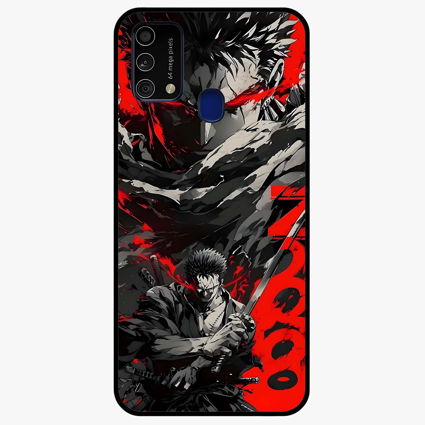 Demon Sword Resolve Glass Case showing flat back view with fierce sword warrior artwork and glossy glass finish.