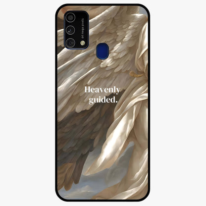 Divine Winged Grace Glass Case showing flat back view with elegant wing inspired artwork and glossy glass finish.