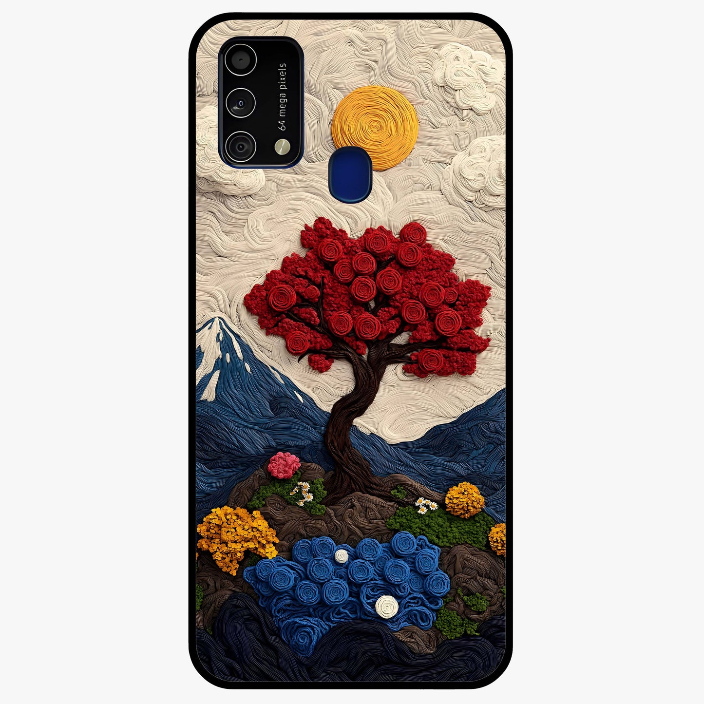 Eternal Nature Tapestry Glass Case showing flat back view with intricate nature tapestry artwork and glossy glass finish.