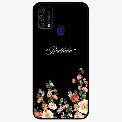 Floral Design With a Custom Personalized Name Glass Case showing flat back view with floral artwork and personalized name design.