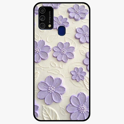 Floral Wall Art With Purple Flowers Glass Case showing flat back view with purple flower artwork and glossy glass finish.