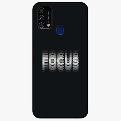 Focus Mode On Glass Case showing flat back view with bold motivational typography design and glossy glass finish.