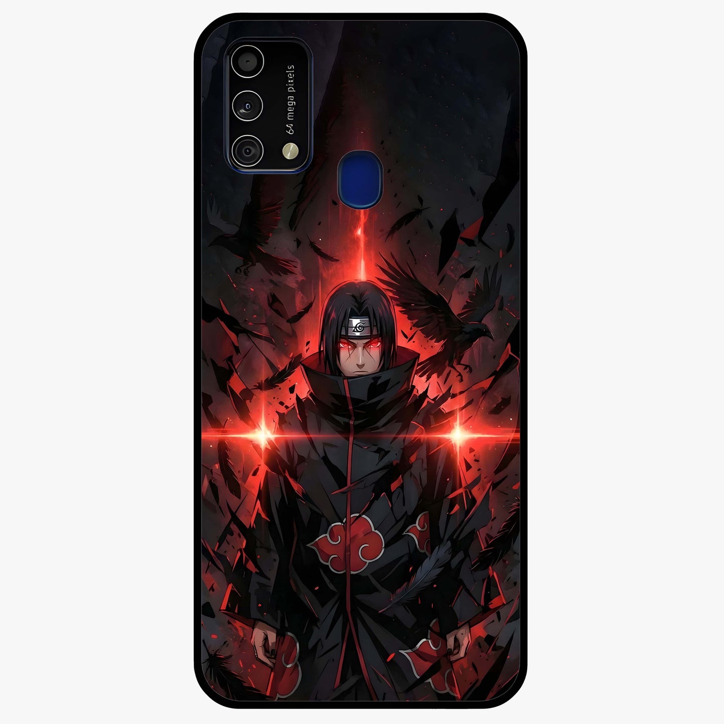Focused Blade Discipline Glass Case showing flat back view with warrior sword themed artwork and glossy glass finish.