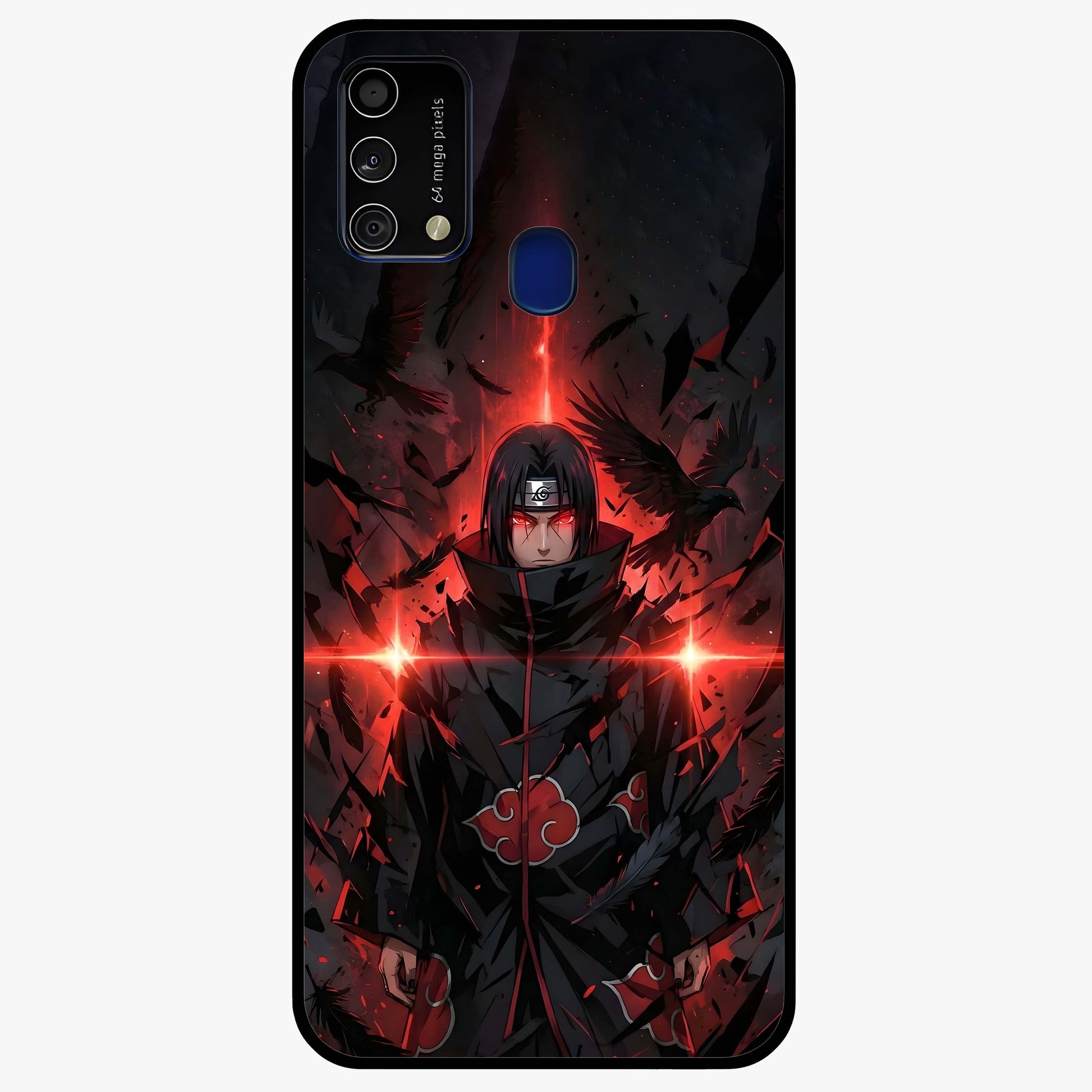 Focused Blade Discipline Glass Case showing flat back view with warrior sword themed artwork and glossy glass finish.