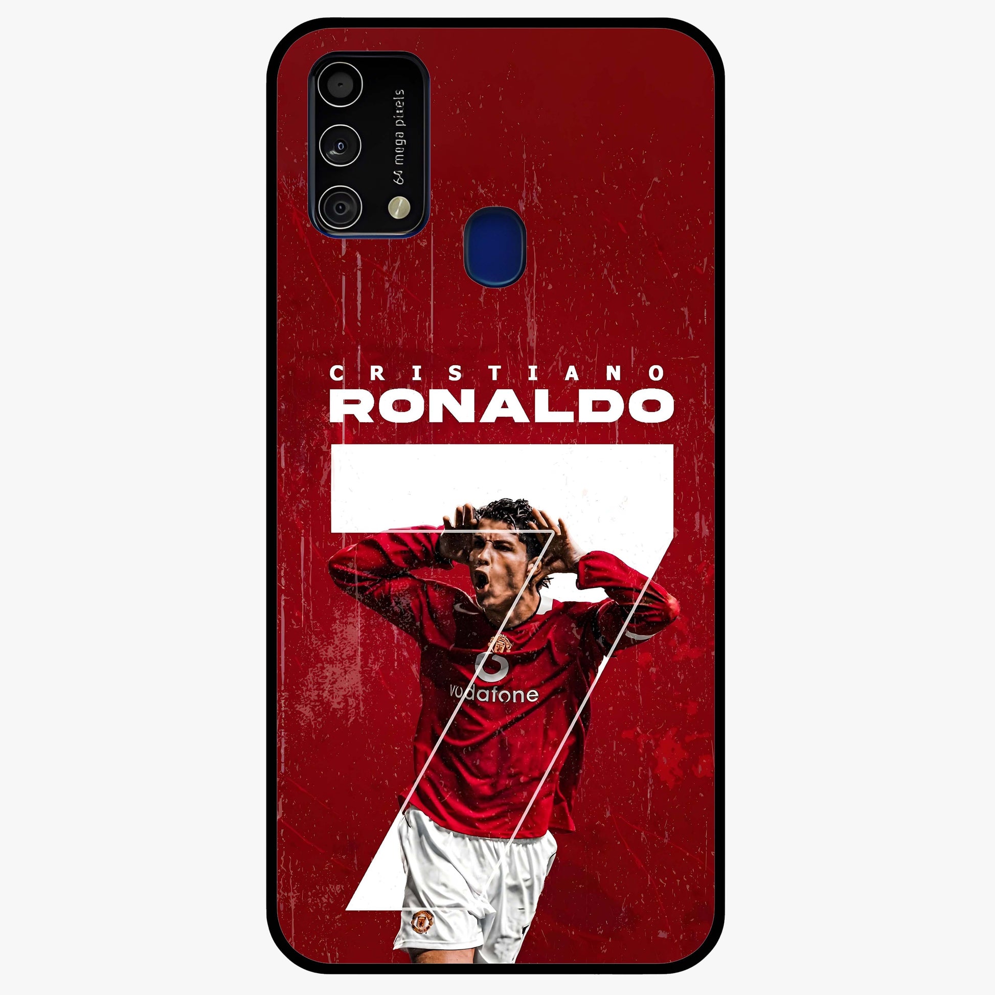 Goal Celebration Legacy Glass Case showing flat back view with football celebration inspired artwork and glossy glass finish.