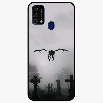 Graveyard Shadow Descent Glass Case showing flat back view with dark graveyard themed artwork and glossy glass finish.