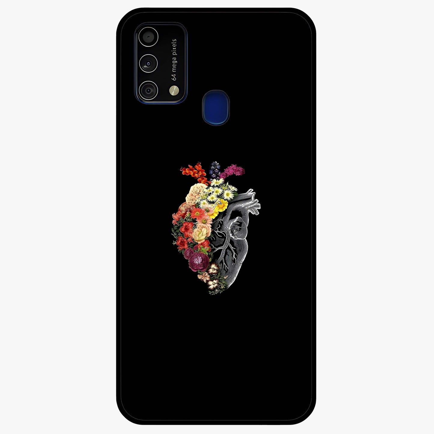 Heart With Flowers Glass Case showing flat back view with heart shaped floral artwork and glossy glass finish.