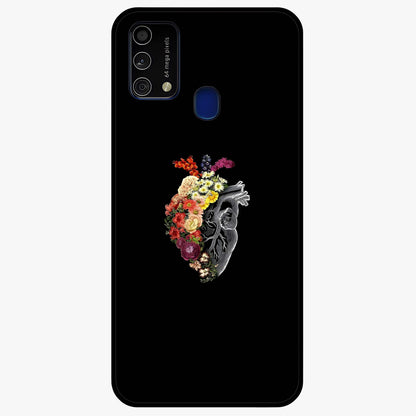 Heart With Flowers Glass Case showing flat back view with heart shaped floral artwork and glossy glass finish.