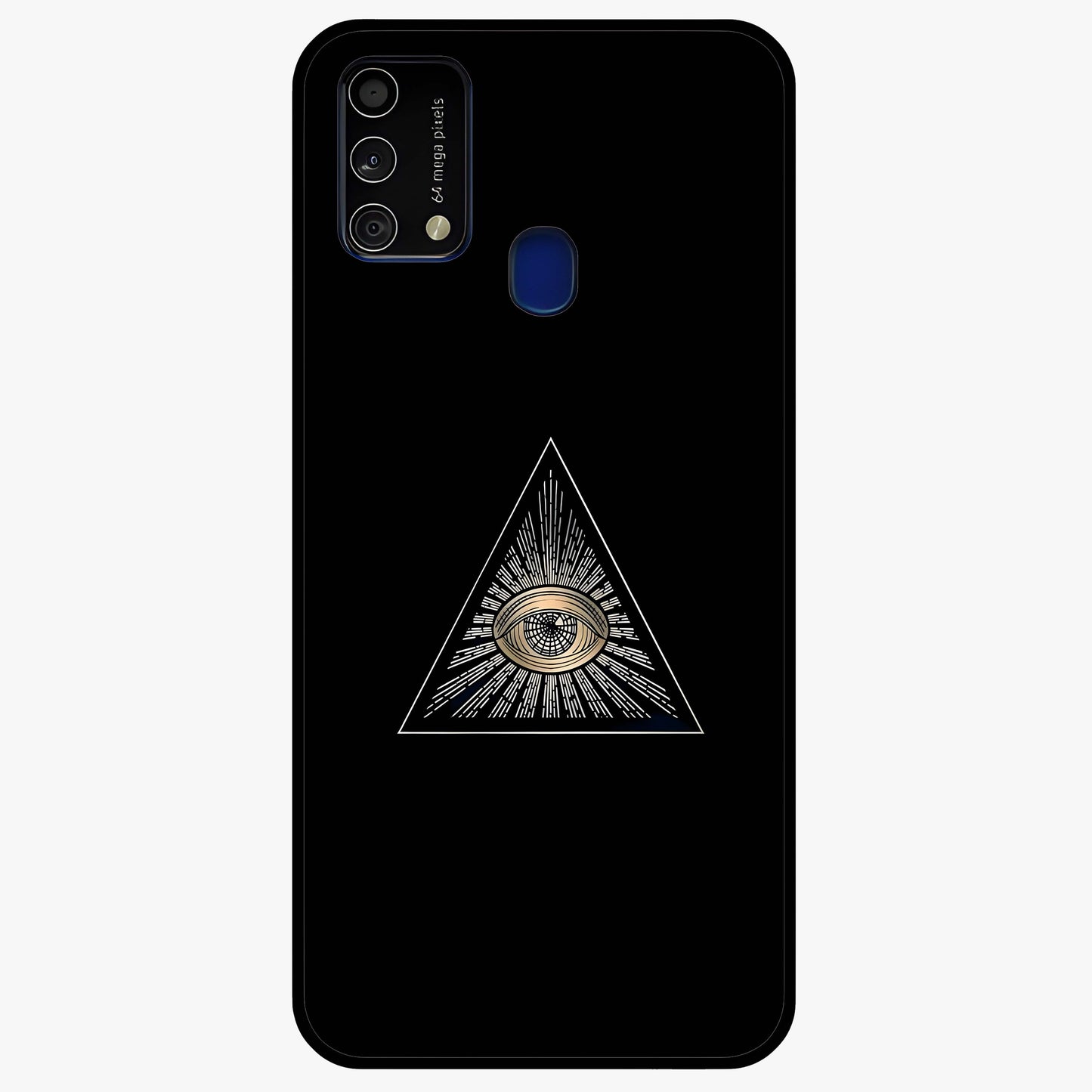 Illuminati Evil Glass Case showing flat back view with mysterious illuminati symbol artwork and glossy glass finish.