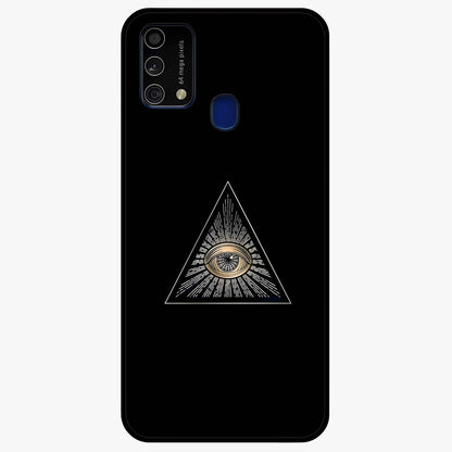 Illuminati Evil Glass Case showing flat back view with mysterious illuminati symbol artwork and glossy glass finish.
