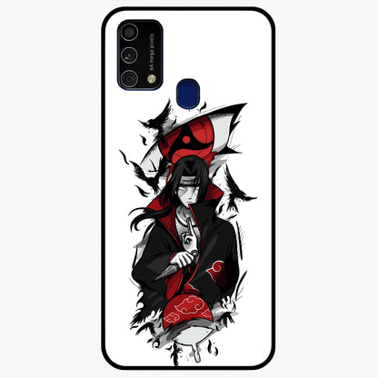 Itachi Sharingan Glass Case showing flat back view with powerful anime eye artwork and glossy glass finish.