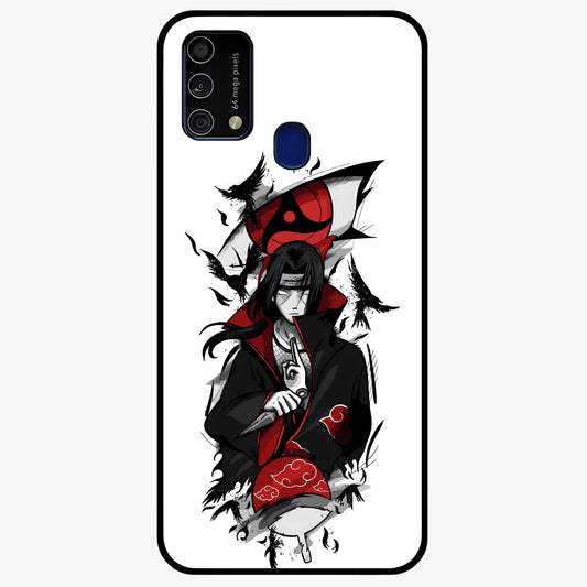 Itachi Sharingan Glass Case showing flat back view with powerful anime eye artwork and glossy glass finish.
