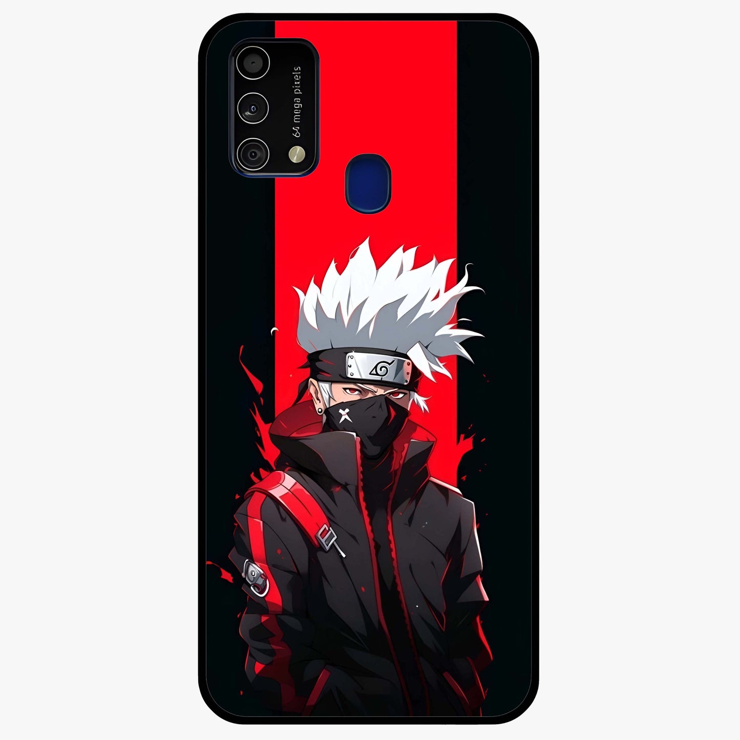 Kakashi Scarlet Shadow Glass Case showing flat back view with powerful anime ninja artwork and glossy glass finish.