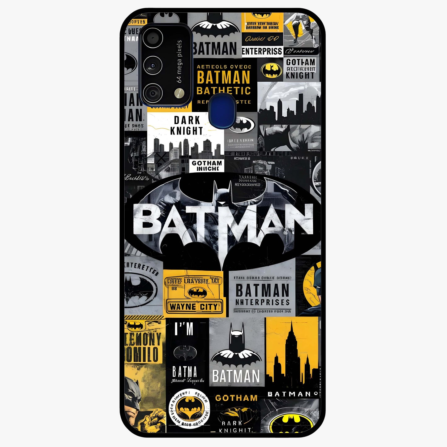 Knight Gotham Rise Glass Case showing flat back view with dark hero inspired artwork and glossy glass finish.