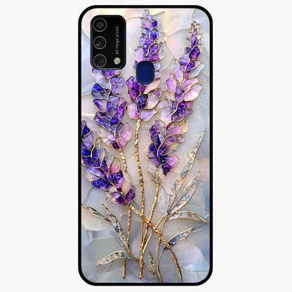 Lavender Dream Glow Glass Case showing flat back view with glowing lavender aesthetic artwork and glossy glass finish.