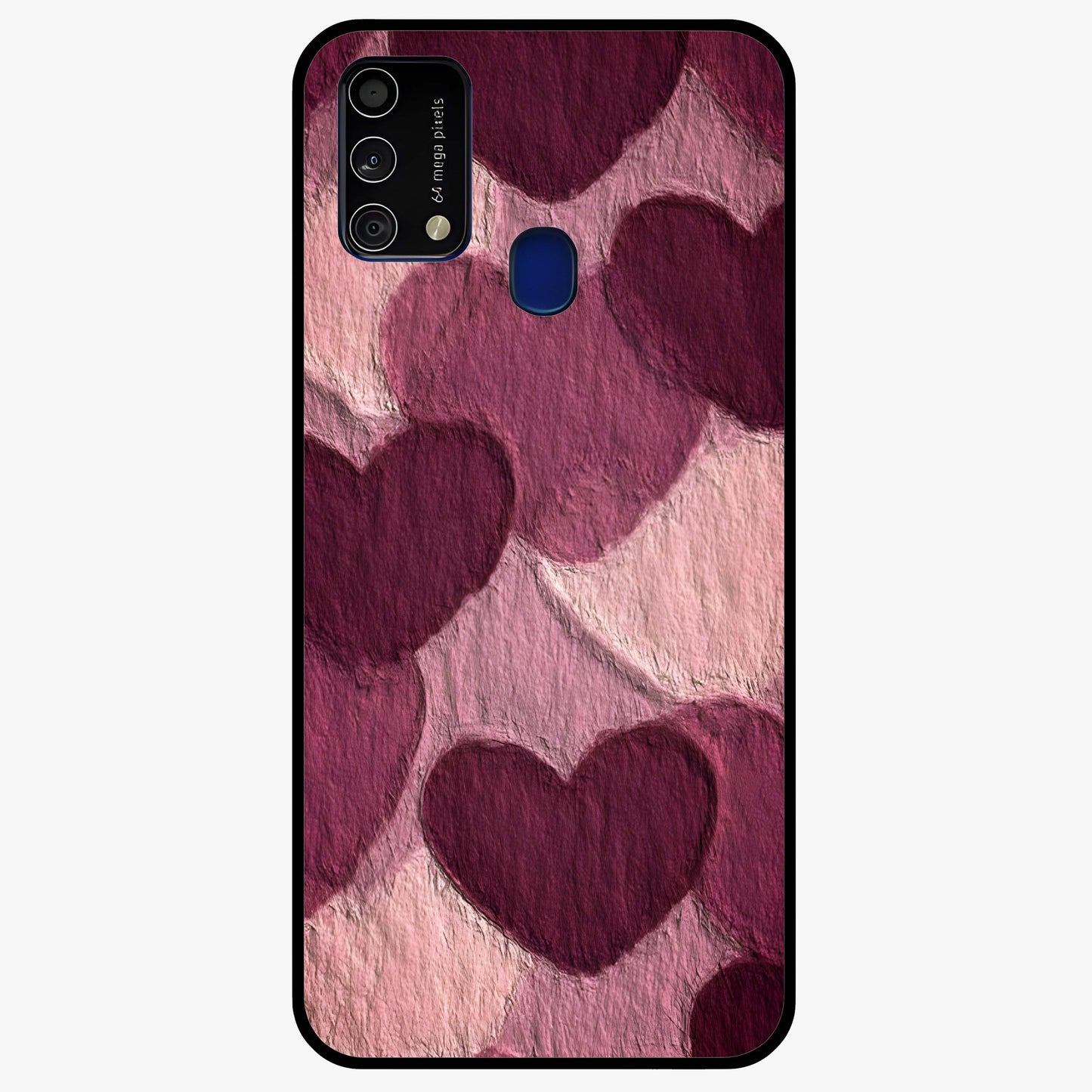 Layered Paper Hearts Glass Case showing flat back view with layered paper heart artwork and glossy glass finish.