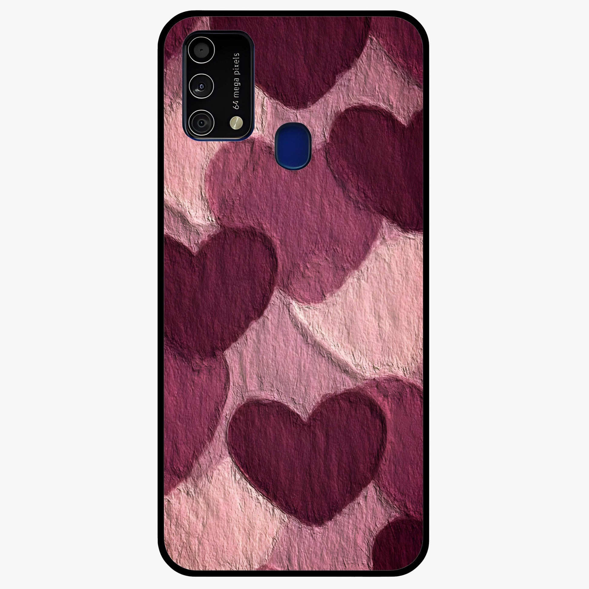 Layered Paper Hearts Glass Case showing flat back view with layered paper heart artwork and glossy glass finish.