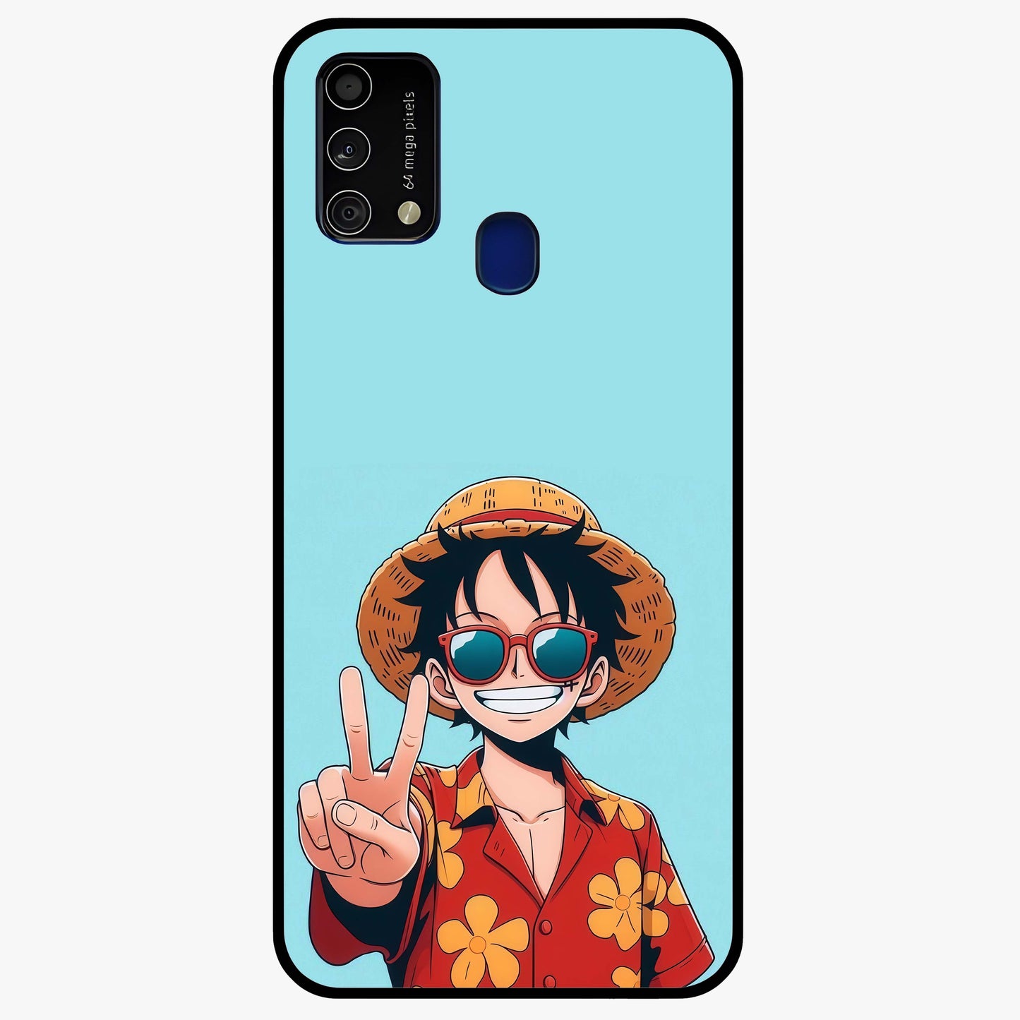 Luffy Summer Anime Vibe Glass Case showing flat back view with vibrant anime character artwork and glossy glass finish.