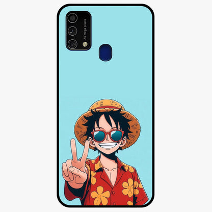 Luffy Summer Anime Vibe Glass Case showing flat back view with vibrant anime character artwork and glossy glass finish.