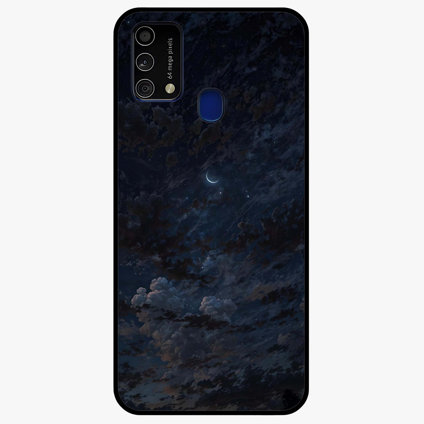 Lunar Veil Silence Glass Case showing flat back view with mystical moon veil artwork and glossy glass finish.