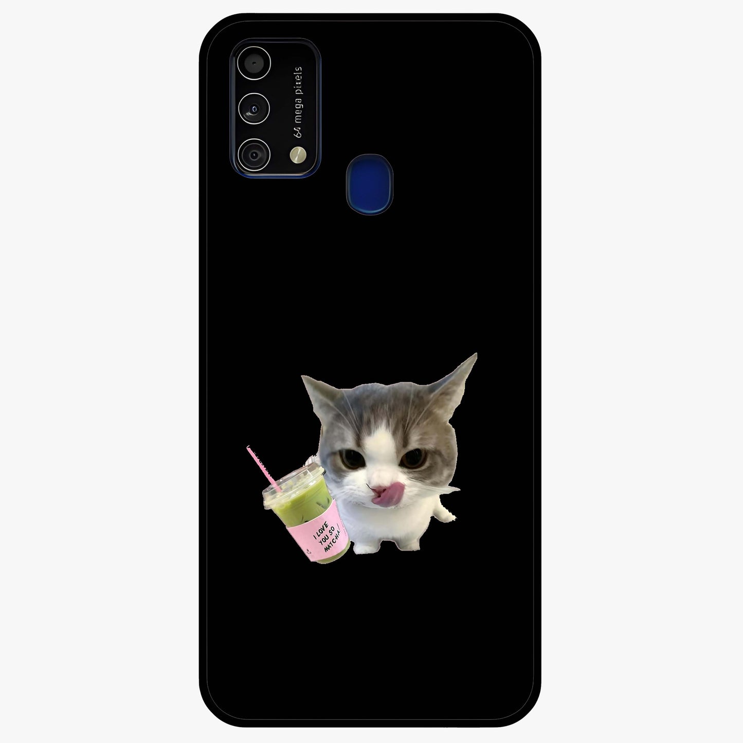 Matcha Cat Style Glass Case showing flat back view with cute matcha themed cat artwork and glossy glass finish.