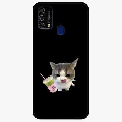 Matcha Cat Style Glass Case showing flat back view with cute matcha themed cat artwork and glossy glass finish.