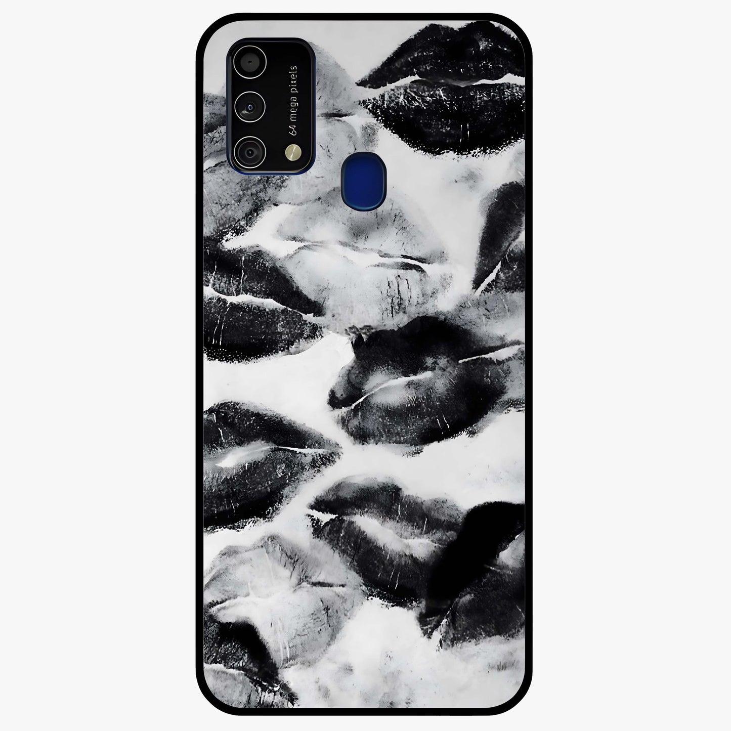 Midnight Kiss Marks Glass Case showing flat back view with lipstick kiss mark artwork and glossy glass finish.
