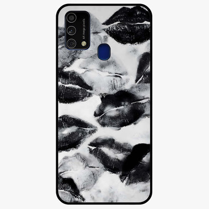 Midnight Kiss Marks Glass Case showing flat back view with lipstick kiss mark artwork and glossy glass finish.