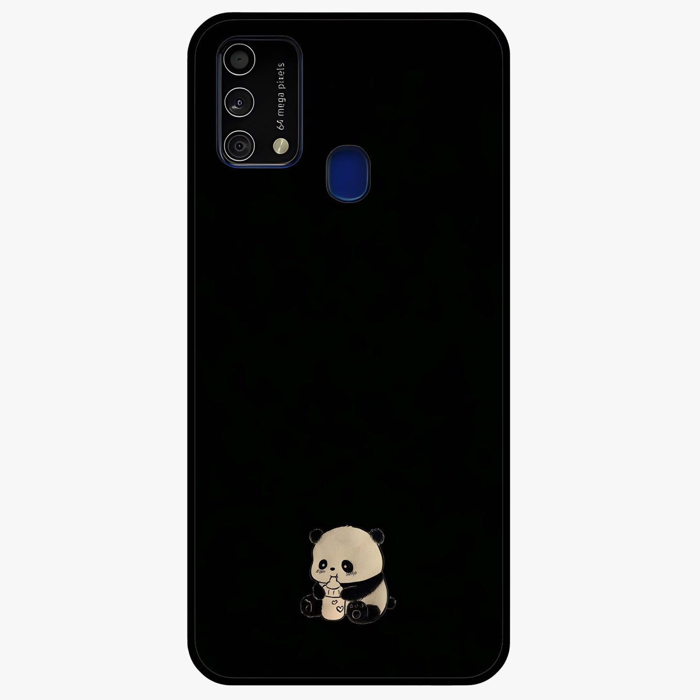 Midnight Panda Love Glass Case showing flat back view with cute panda themed artwork and glossy glass finish.