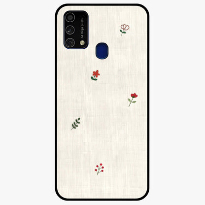 Minimal Petal Whispers Glass Case showing flat back view with soft minimal floral artwork and glossy glass finish.