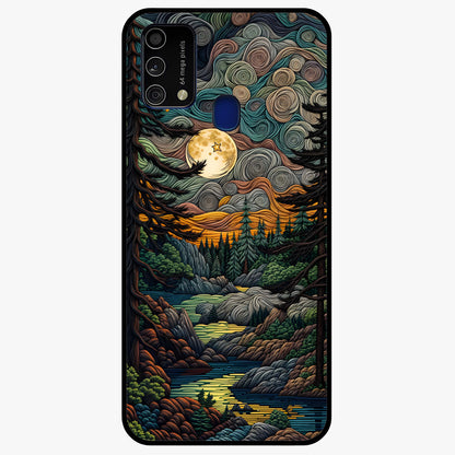 Moonlight Forest Dream Glass Case showing flat back view with mystical forest moonlight artwork and glossy glass finish.