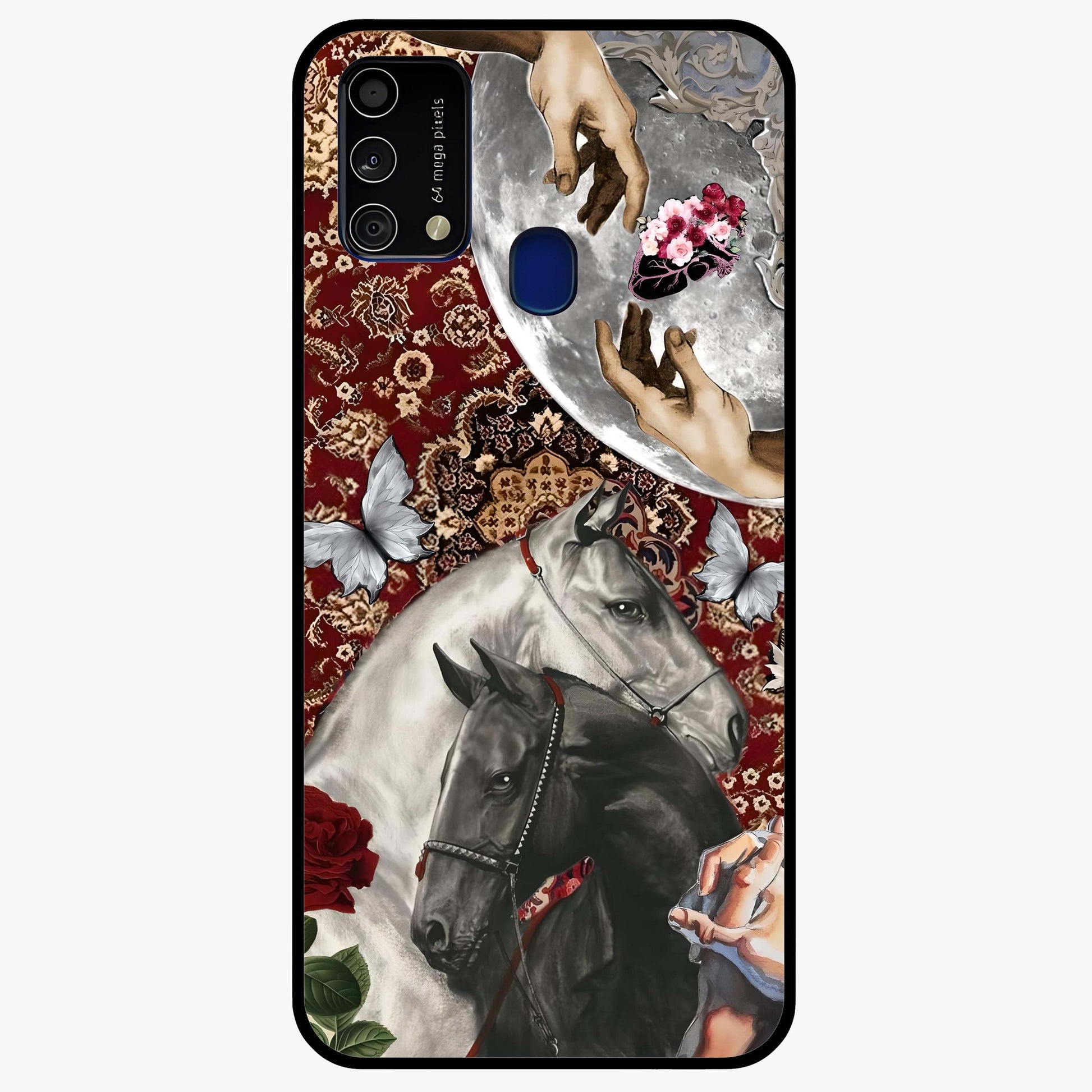 Moonlit Royal Stallion Glass Case showing flat back view with majestic horse under moonlight artwork and glossy glass finish.