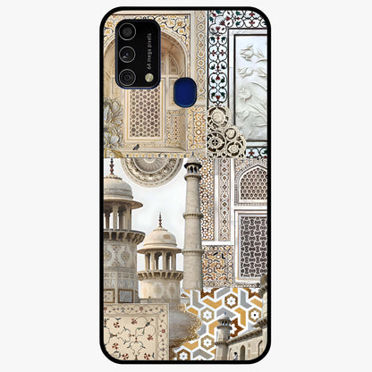 Mughal Marble Legacy Glass Case showing flat back view with intricate Mughal inspired marble pattern and glossy glass finish.