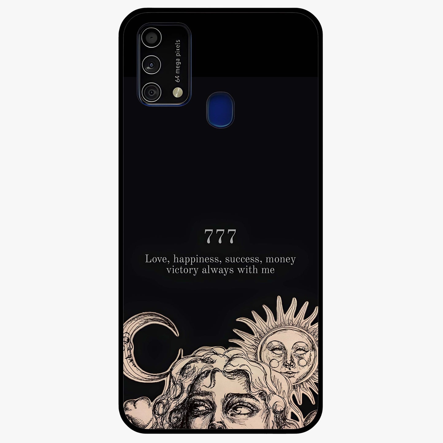 Mystic Victory Aura Glass Case showing flat back view with victory symbol artwork and glossy glass finish.
