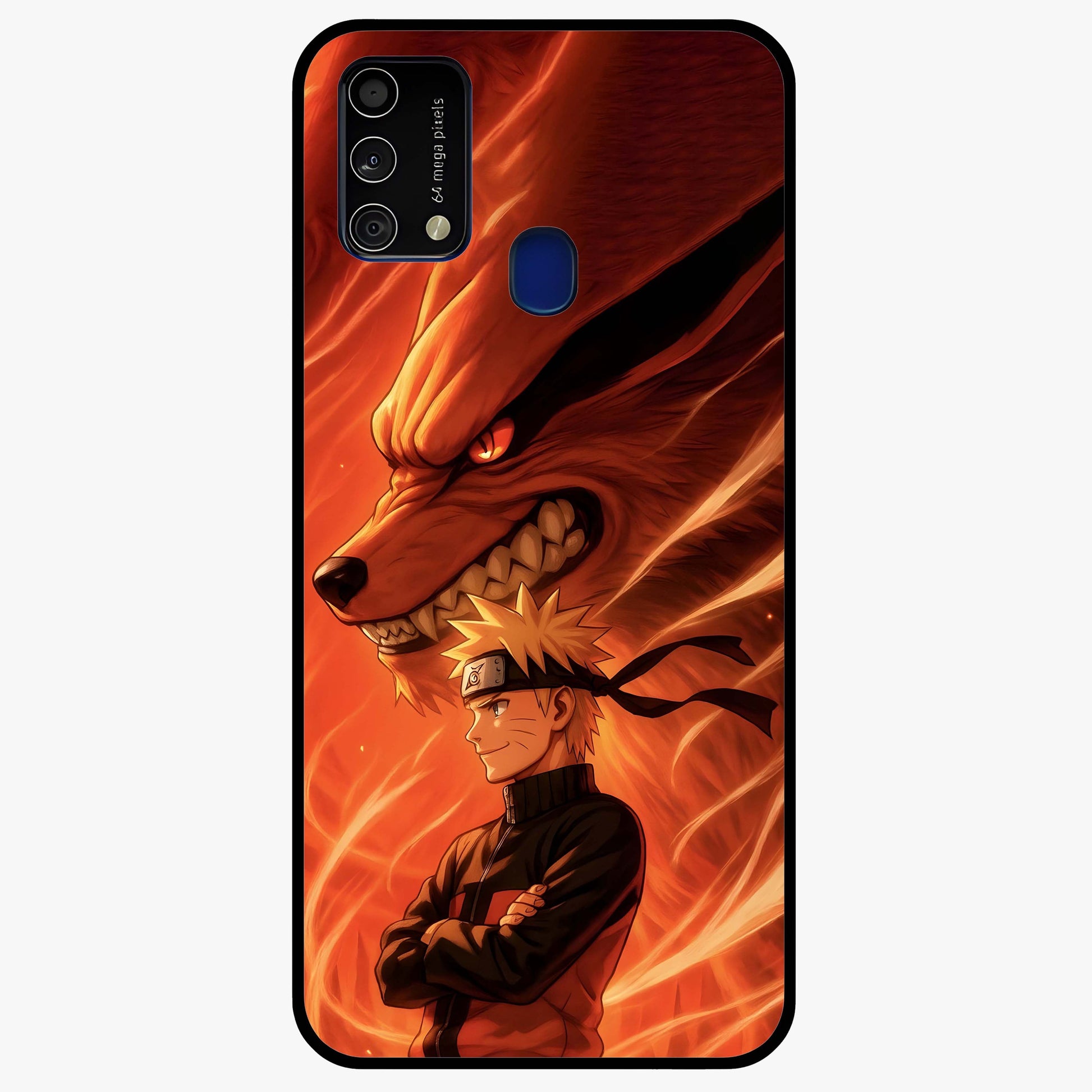 Nine Tails Legacy Glass Case showing flat back view with powerful nine-tailed fox inspired artwork and glossy glass finish.