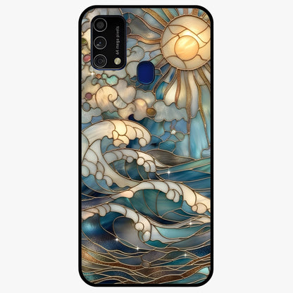 Oceanic Stained Printed Glass Case showing flat back view with ocean inspired stained pattern artwork and glossy glass finish.